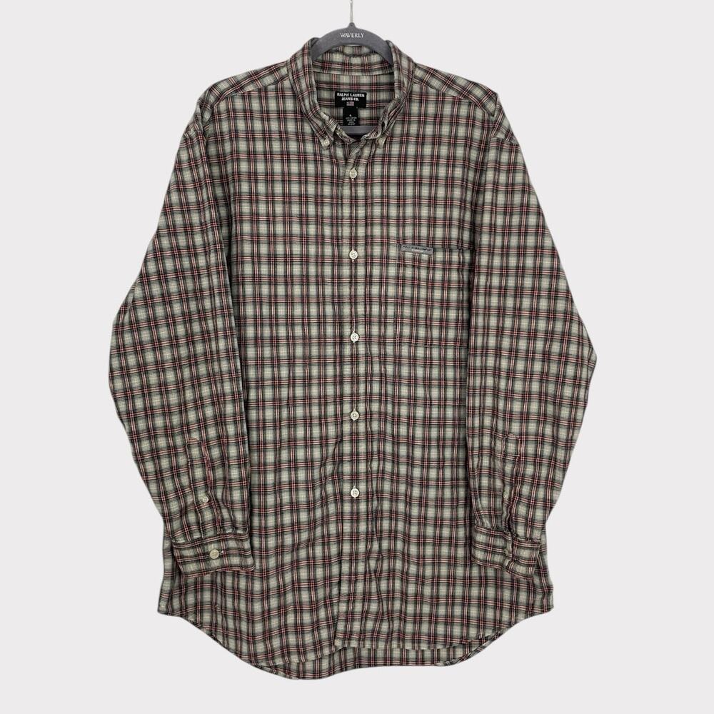 Ralph Lauren Jeans Co. Vintage Mens Red & Grey Plaid Button Down Shirt
